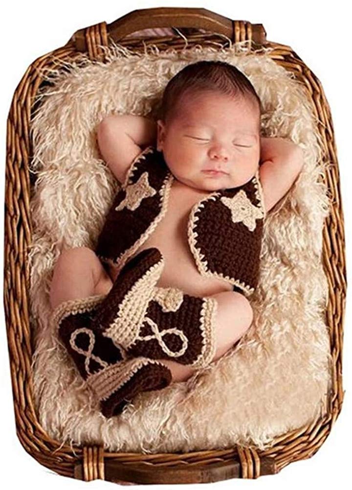 Pinbo Newborn Baby Photography Prop Crochet Knitted Cowboy Vest Shoes - Image 1